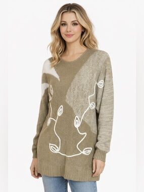 Vintage Joyce Knits Sweater Abstract Leaf Design Oversized Knit 90s Cottagecore